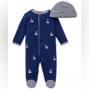 Little Me one piece outfit with hat and matching sailboat blanket